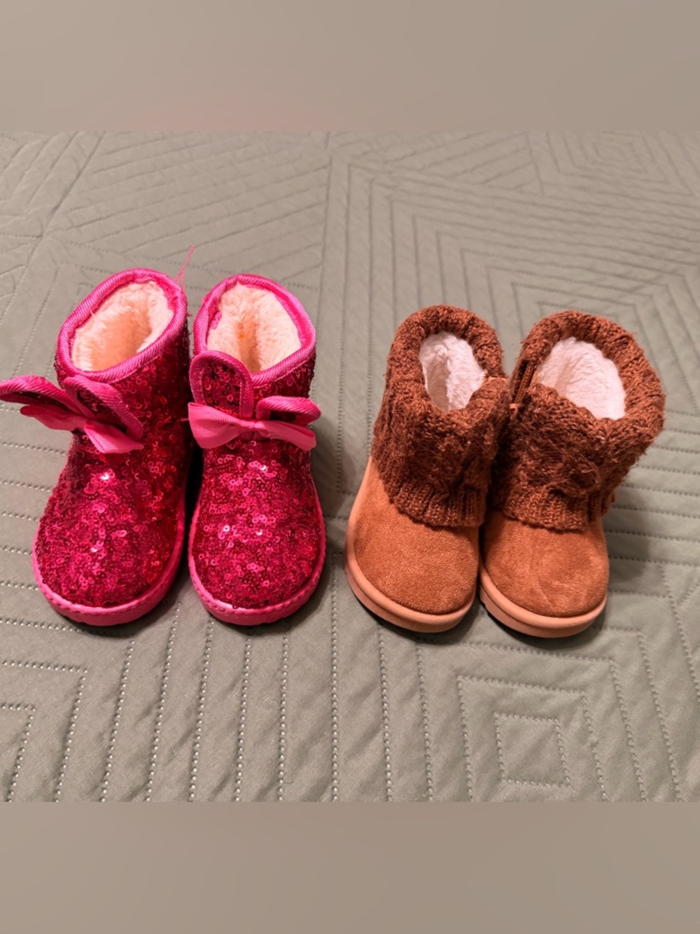 Kids Sequin Pink Booties & Brown Cozy Boots - Pack